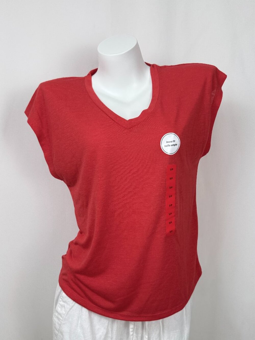 🔥4 for $20🔥George Womens Red V Neck T-Shirt Linen Blend Loose Fit XS S
